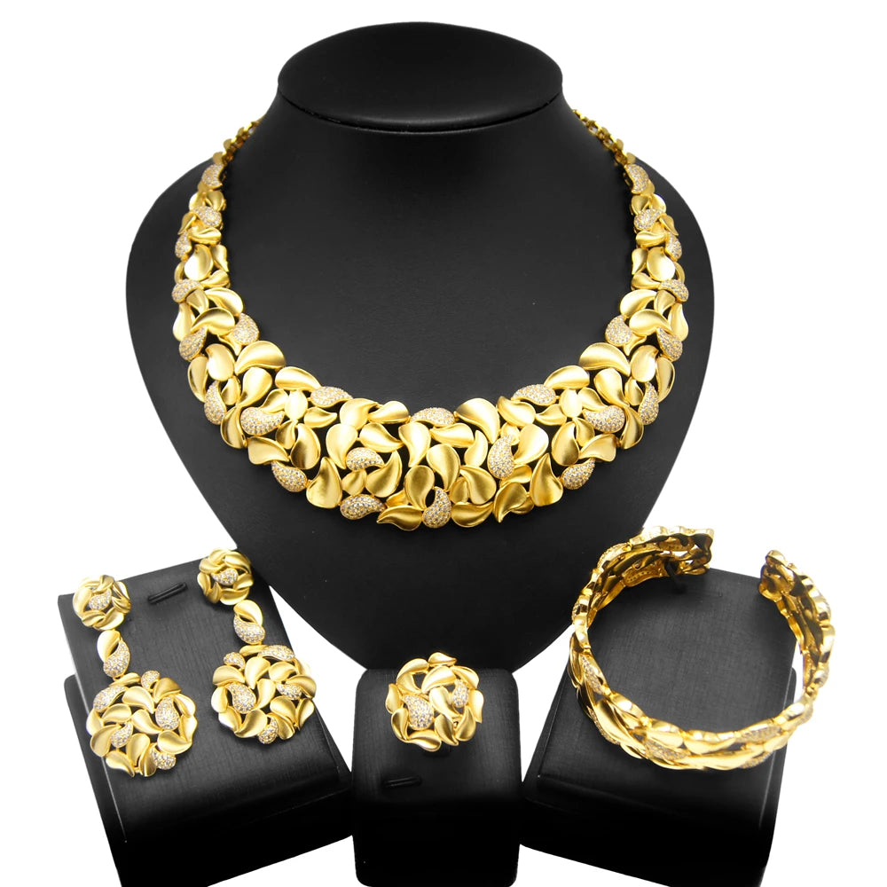 Zhuerrui Crystal Trendy Bangle Earrings Necklace Ring Women Jewelry Sets Nigerian Wedding Bridal Jewelry Sets HZ220502186