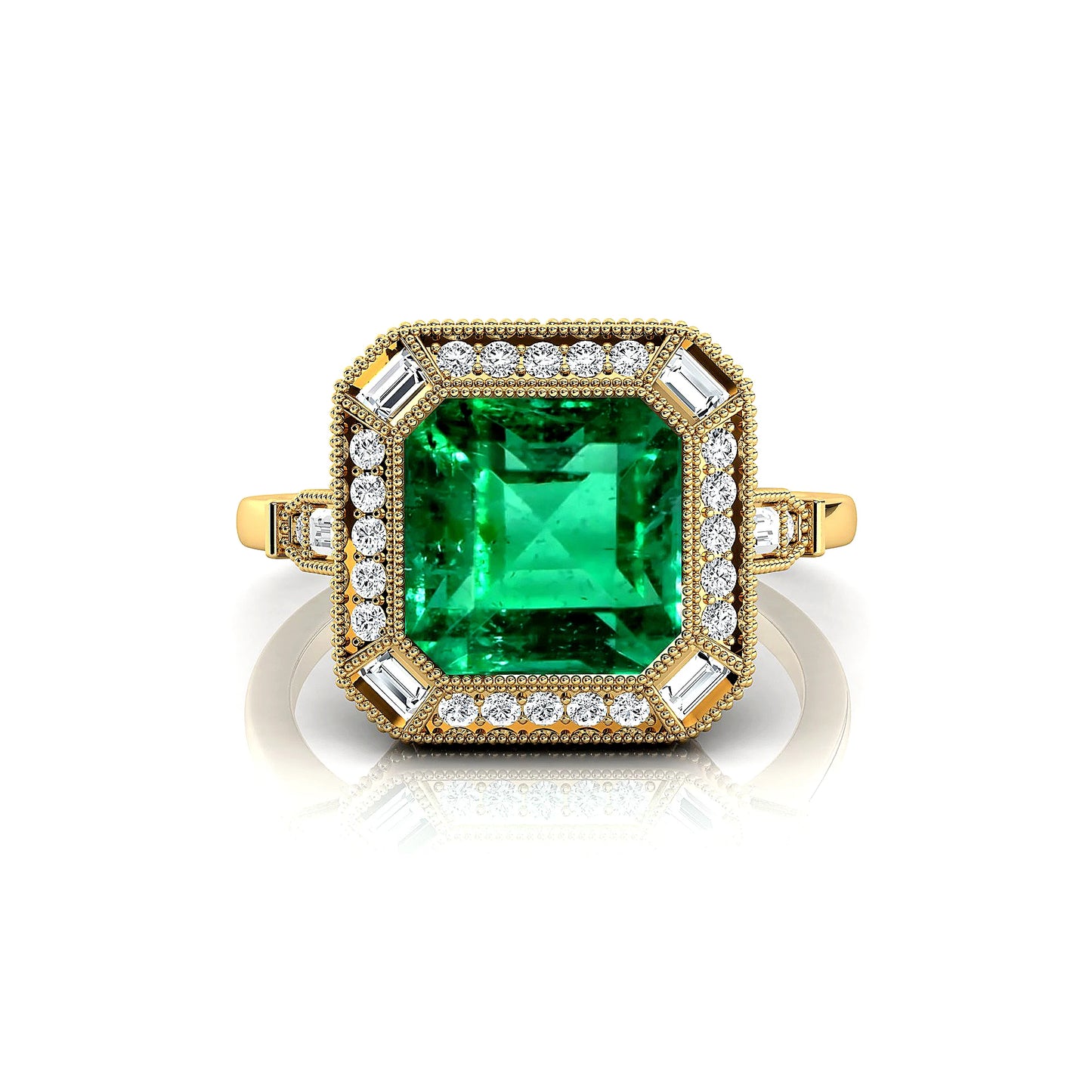 Solid Gold 100% Lab Grown Emerald Gemstone Rhodium Plated Halo Diamonds Solitaire Fine Jewelry Ring Gift For Anniversary