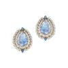Luxurious Fashionable Cute 18k Solid Halo Stud Earrings Natural Rainbow Moonstone Real Diamonds Gift 14k Solid Gold Jewelry