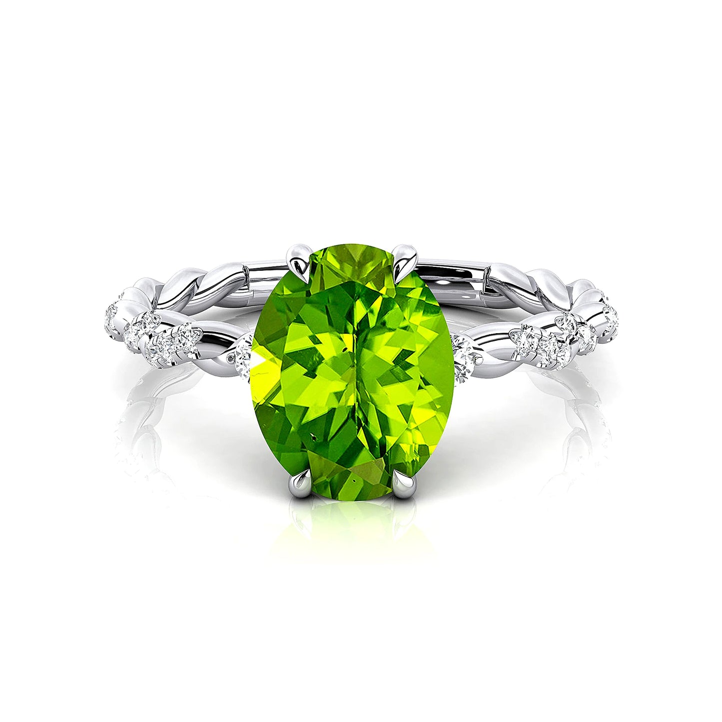 Fashionable Design Natural Peridot Gemstone Real Diamond Dainty Rings 18K Solid Gold Rhodium High Quality Fine Jewelry Party
