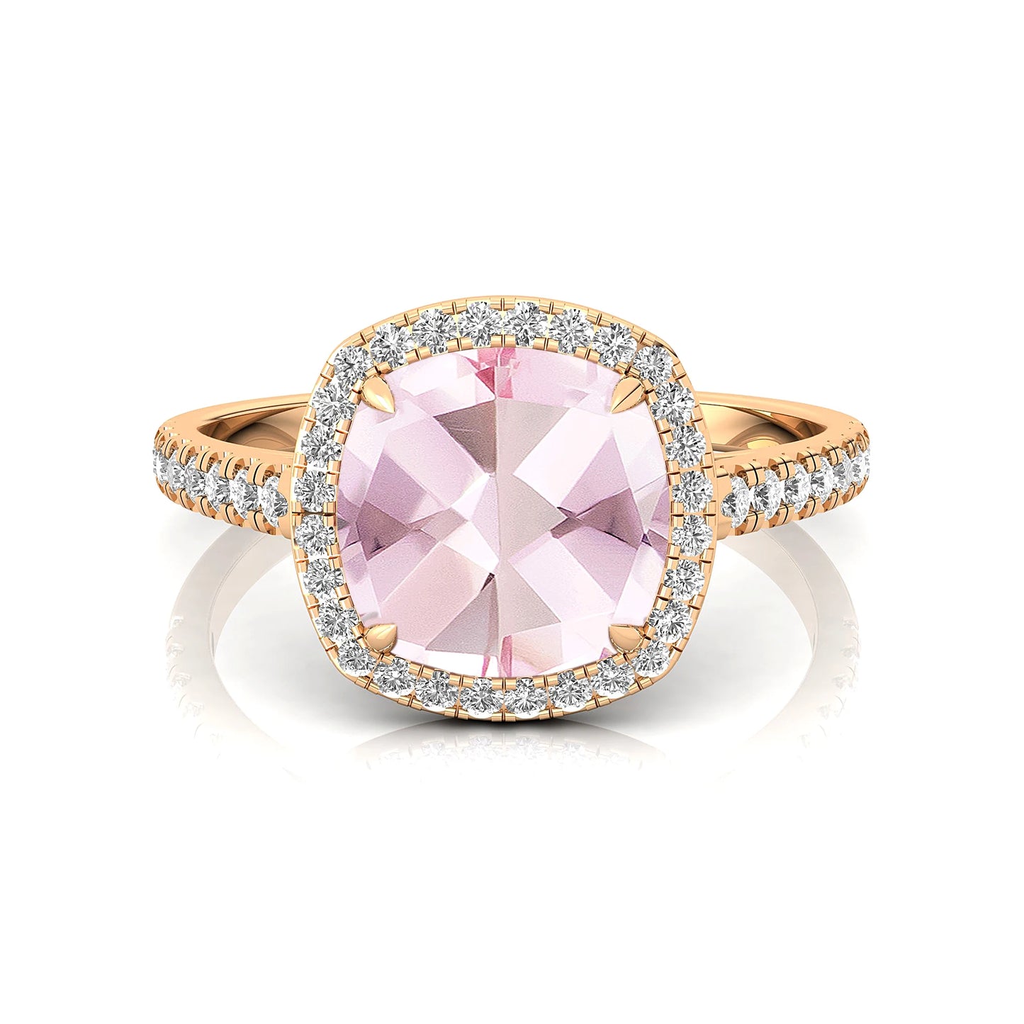 Pink Morganite 14K White Rose Gold Wedding Engagement Ring 7mm Cushion Cut Ring OEM ODM Party Handmade Jewelry