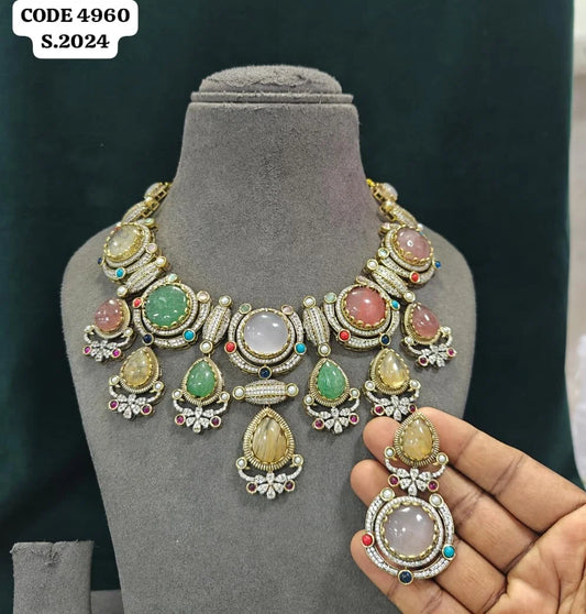 Lakshmi Luxury Vintage Multicolor Statement Necklace Set for Women Antique Gold Plated Brass Designer Wedding Party Jewelry Gift Set