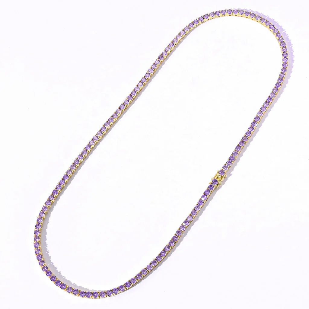 ODM Wholesale Copper Tennis Bracelet 4mm Round Purple CZ Zircon Single Row Chain Luxury Fashion for Men Women Boutique Stores