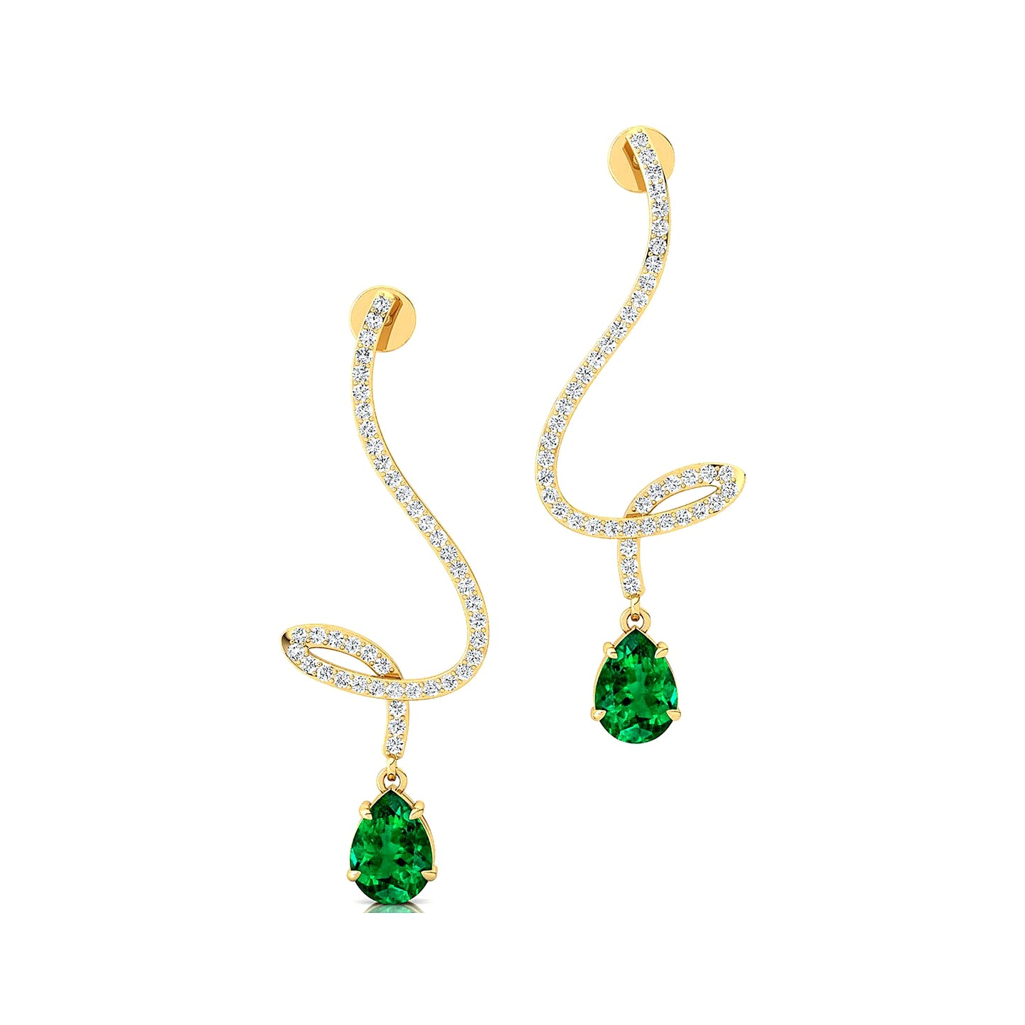 Luxurious 18k Solid Gold Lab Emerald Gemstone & Real Diamonds Long Dangling Drop Earrings For Women Handmade Jewelry ODM OEM
