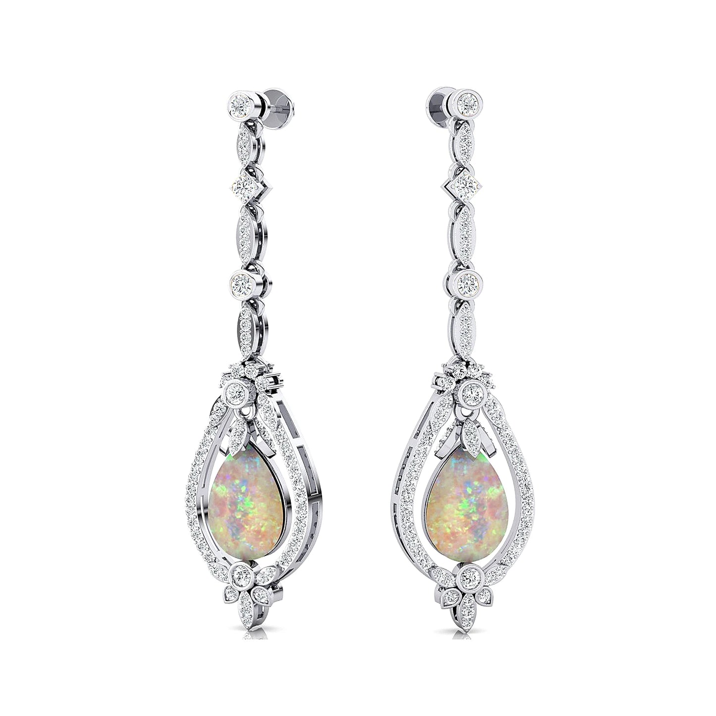 Personalized Fine Fashionable Wedding Party Jewelry 18K Gold Natural Ethiopian Opal Gemstone Real Diamond Dangle Drop Earrings
