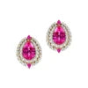 Solid 18k Rose Gold Cute Ear Studs Lab Grown Pink Sapphire Diamonds Halo Stud Earrings for Party Wedding Gifts Handmade Jewelry