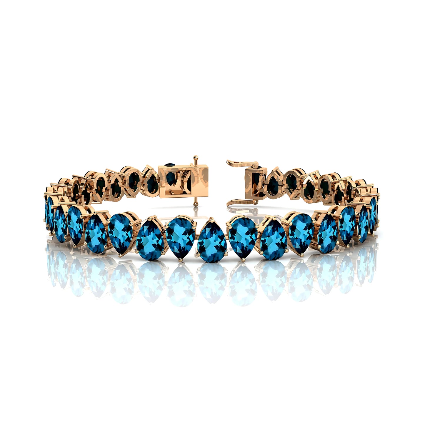 14K 18K Solid Gold London Blue Topaz Tennis Bracelet for Men Women Wedding Anniversary Casual Wear Bracelet Valentine's Gift