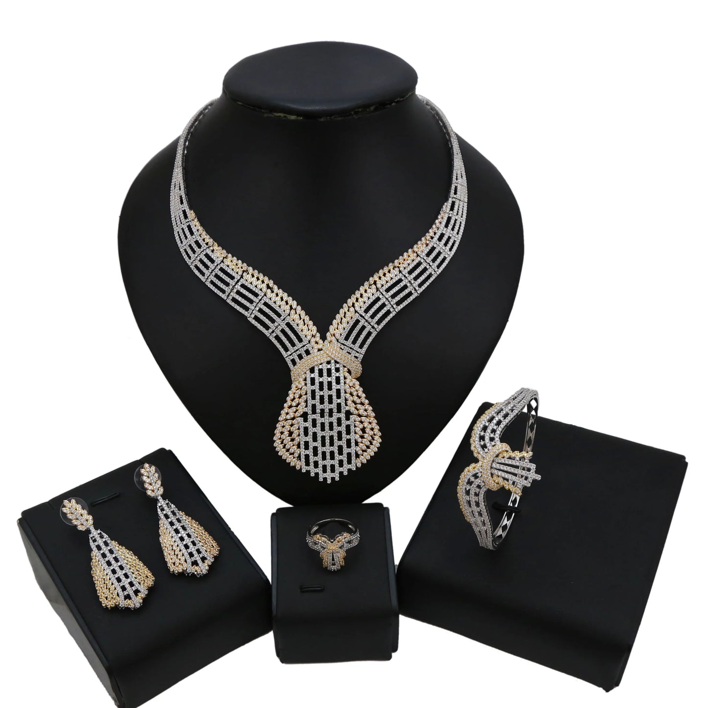Zhuerrui New Design American Zirconia Jewelry Set 24k Gold Plated Women Necklace Jewelry Set Fashion Jewelry Sets HZ18110702