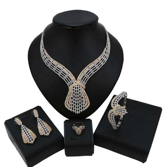 Zhuerrui New Design American Zirconia Jewelry Set 24k Gold Plated Women Necklace Jewelry Set Fashion Jewelry Sets HZ18110702