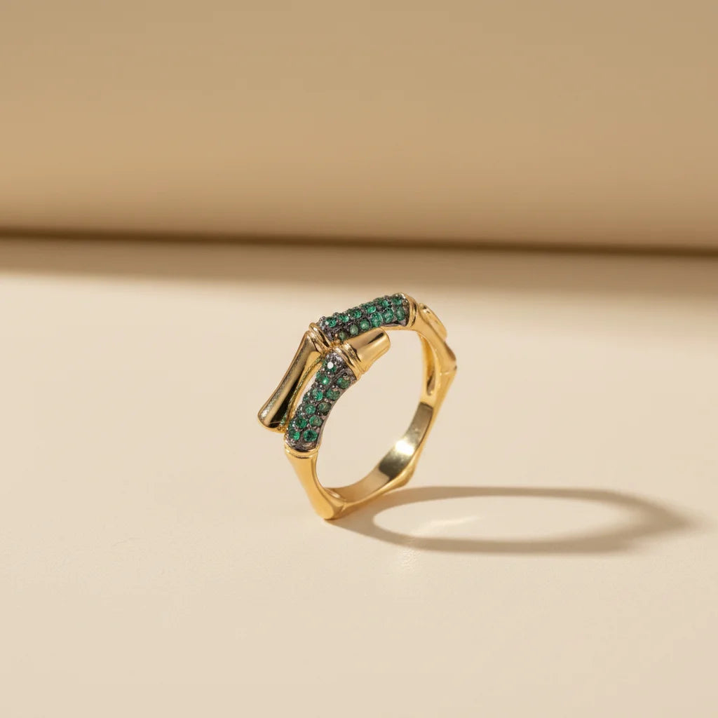 India Handmade Smooth Gold Plated 925 Sterling Silver Ring with Green Spinel