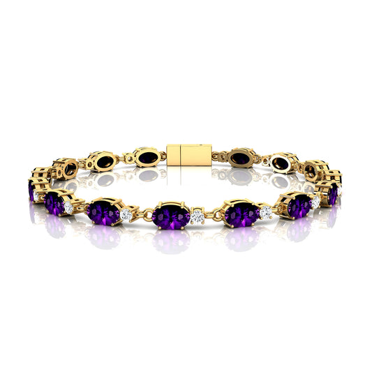 Classic Designer Purple Amethyst & Real Diamond Tennis Chain Bracelet 14k Solid Gold Prong Setting Diamond Tennis Bracelets RTS