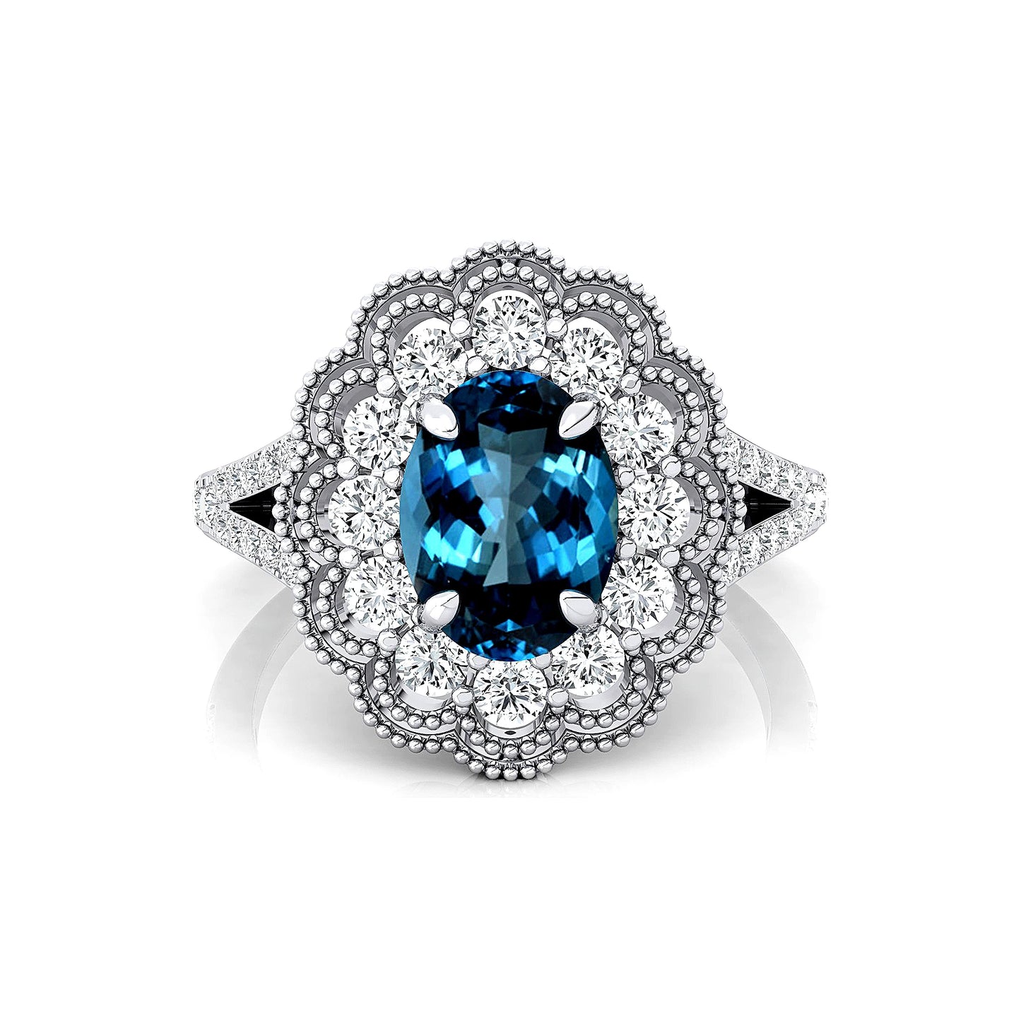 18kt Solid Gold Birthstone Rings with London Blue Topaz & Real Diamonds Rhodium Plated Classic Wedding & Party Gifts
