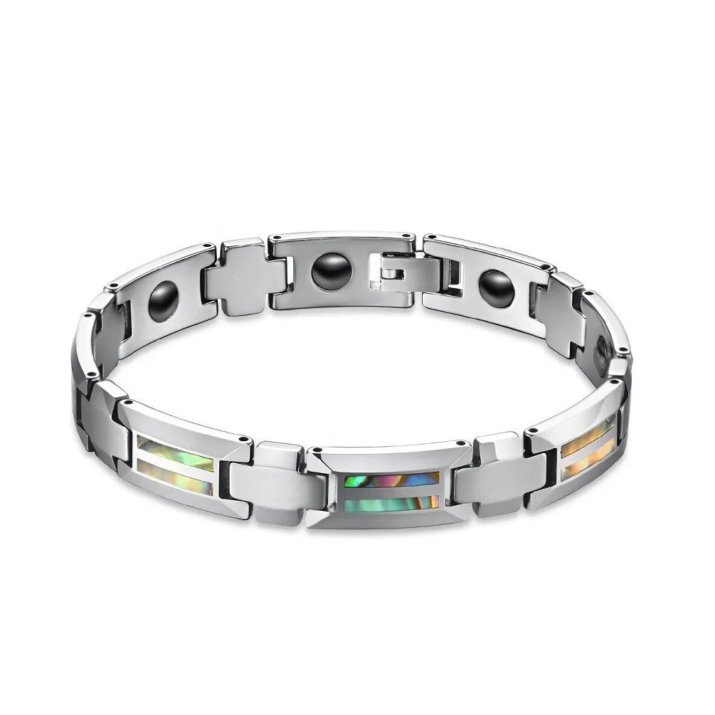 Factory Simple Tungsten Steel Ceramic Bracelet for Men Epoxy Resin Wood Shell Inlay High Polish Export Jewelry Gift Supplier