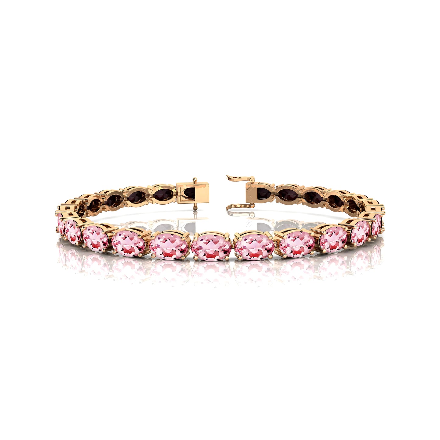 Fine Jewelry 14k Gold Natural Oval Morganite Tennis Bracelet Custom Length 2.2mm Iced Out Semiprecious Gemstone Tennis Chains