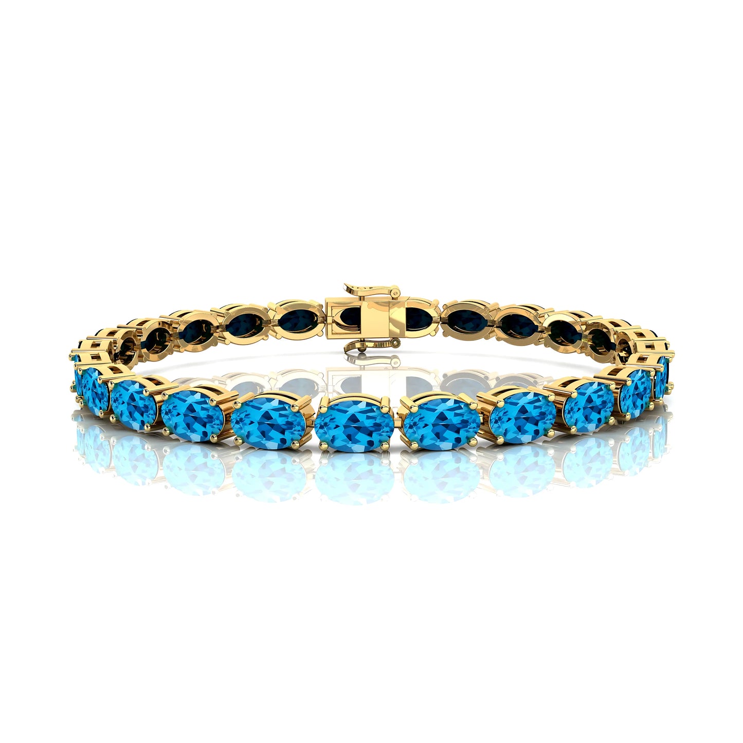 Classy Oval Shaped Swiss Blue Topaz Gemstone 18k Pure Gold Tennis Bracelet Unique Wedding Fine Jewelry Valentine's Gift Bracelet
