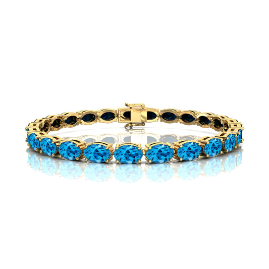 Classy Oval Shaped Swiss Blue Topaz Gemstone 18k Pure Gold Tennis Bracelet Unique Wedding Fine Jewelry Valentine's Gift Bracelet