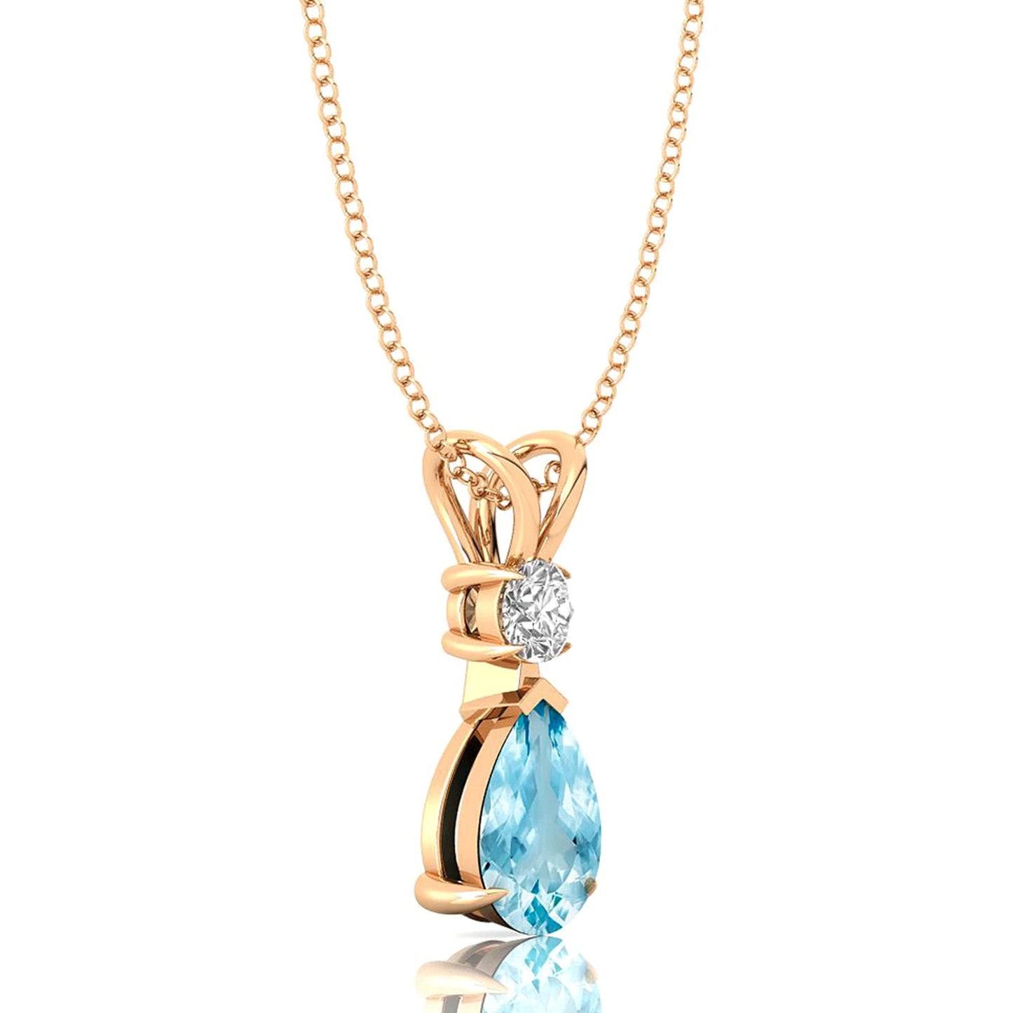 14K White/Yellow/Rose Gold Prong Set Diamond & Pear Cut Natural Aquamarine Teardrop Pendant Necklace Solitaire Charm Pendant ODM