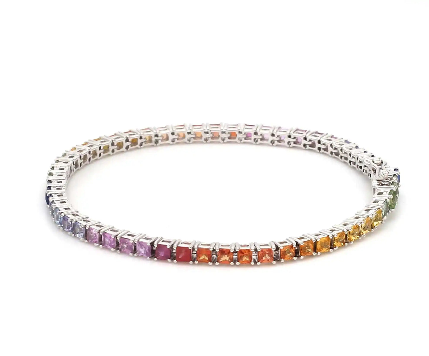 14k Pure Gold Princess Cut Rainbow Sapphire Natural Gemstone Tennis Chain Dainty Classic Beaded Luxury Bracelets for Party Gift