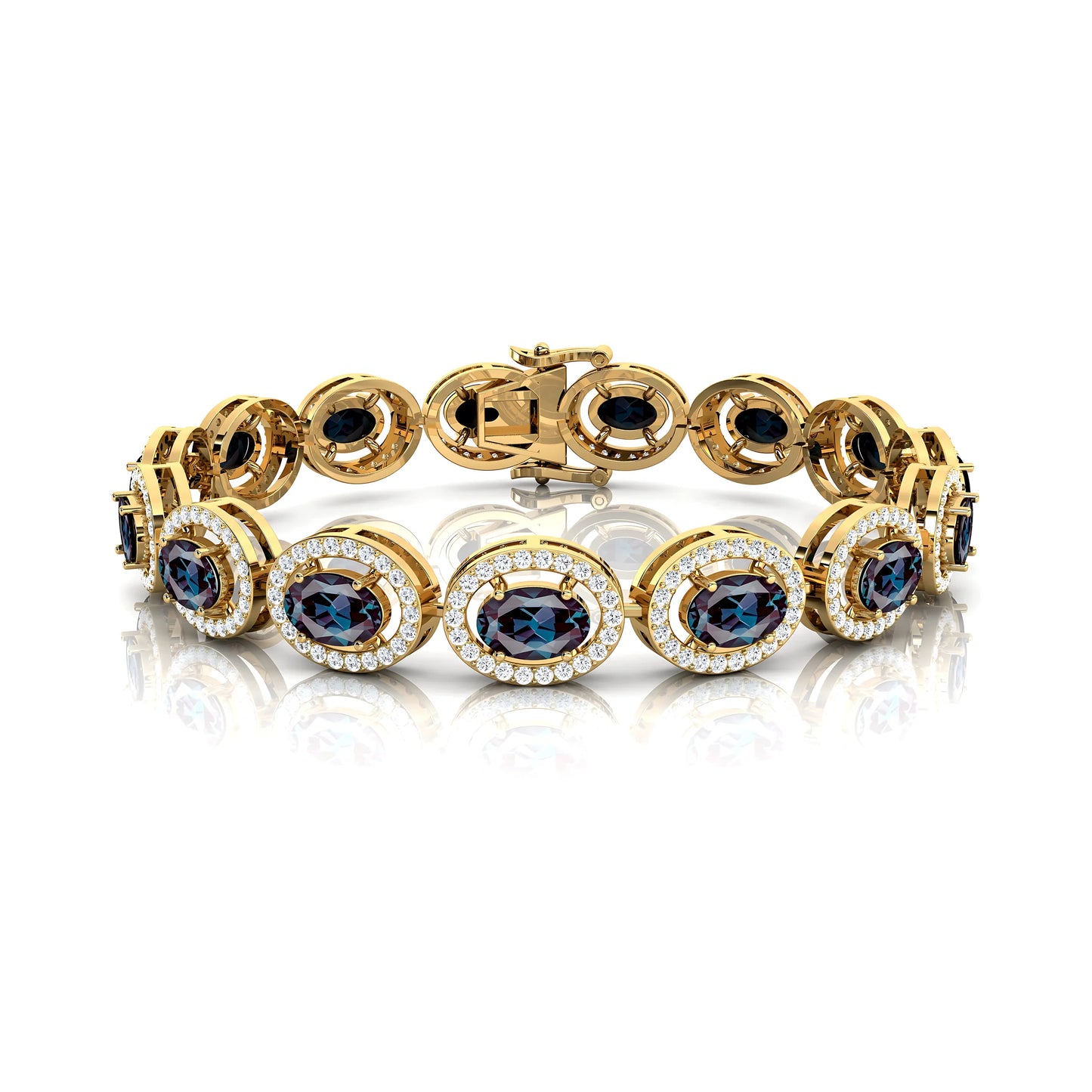 14K Gold Lab Grown Alexandrite Stones & Diamond Tennis Chain Bracelets Handmade Custom Trending Fine Jewelry Daily Wear Bracelet