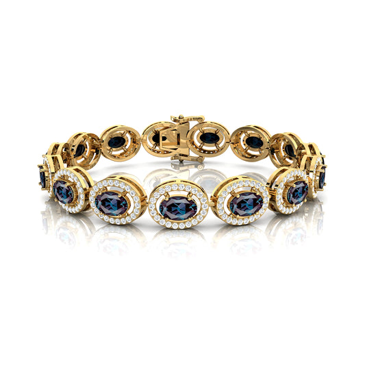 14K Gold Lab Grown Alexandrite Stones & Diamond Tennis Chain Bracelets Handmade Custom Trending Fine Jewelry Daily Wear Bracelet
