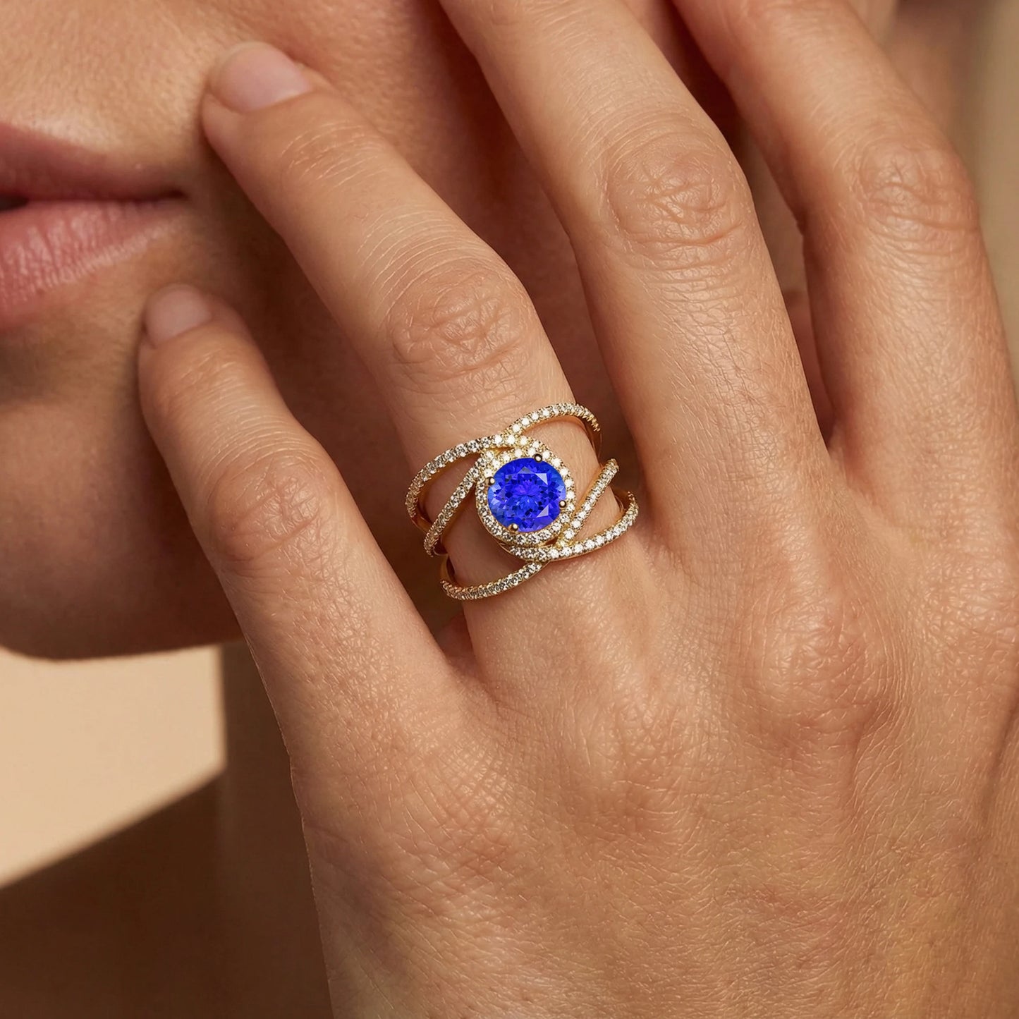 18kt Solid Gold Fine December Birthstone Jewelry Natural Tanzanite Gemstone Rings Real Diamonds Solitaire Halo Wedding Ring Gift
