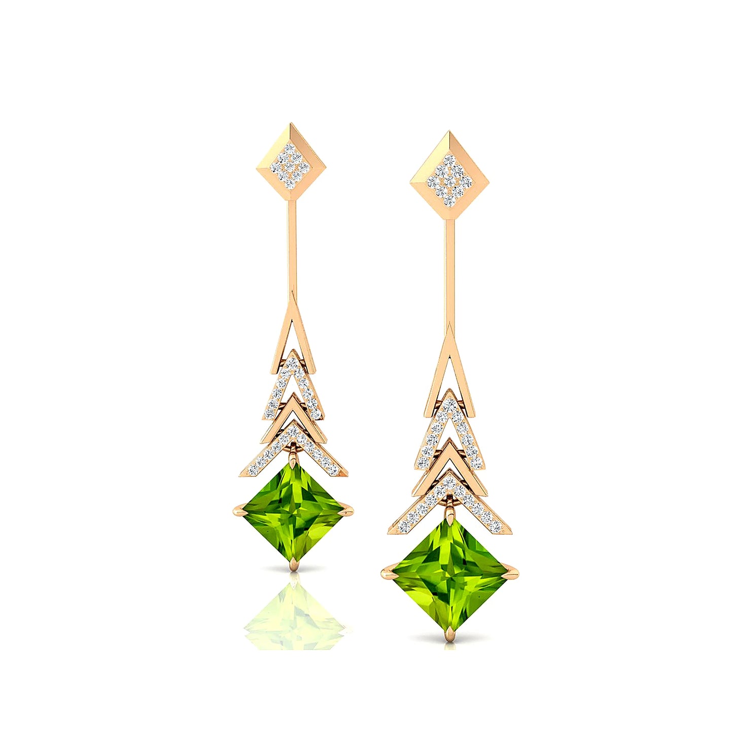 Premium Quality 18K Solid Gold Dangle Drop Earrings Natural Peridot Gemstone Real Diamonds Wedding Party Rhodium Plated Bulk OEM