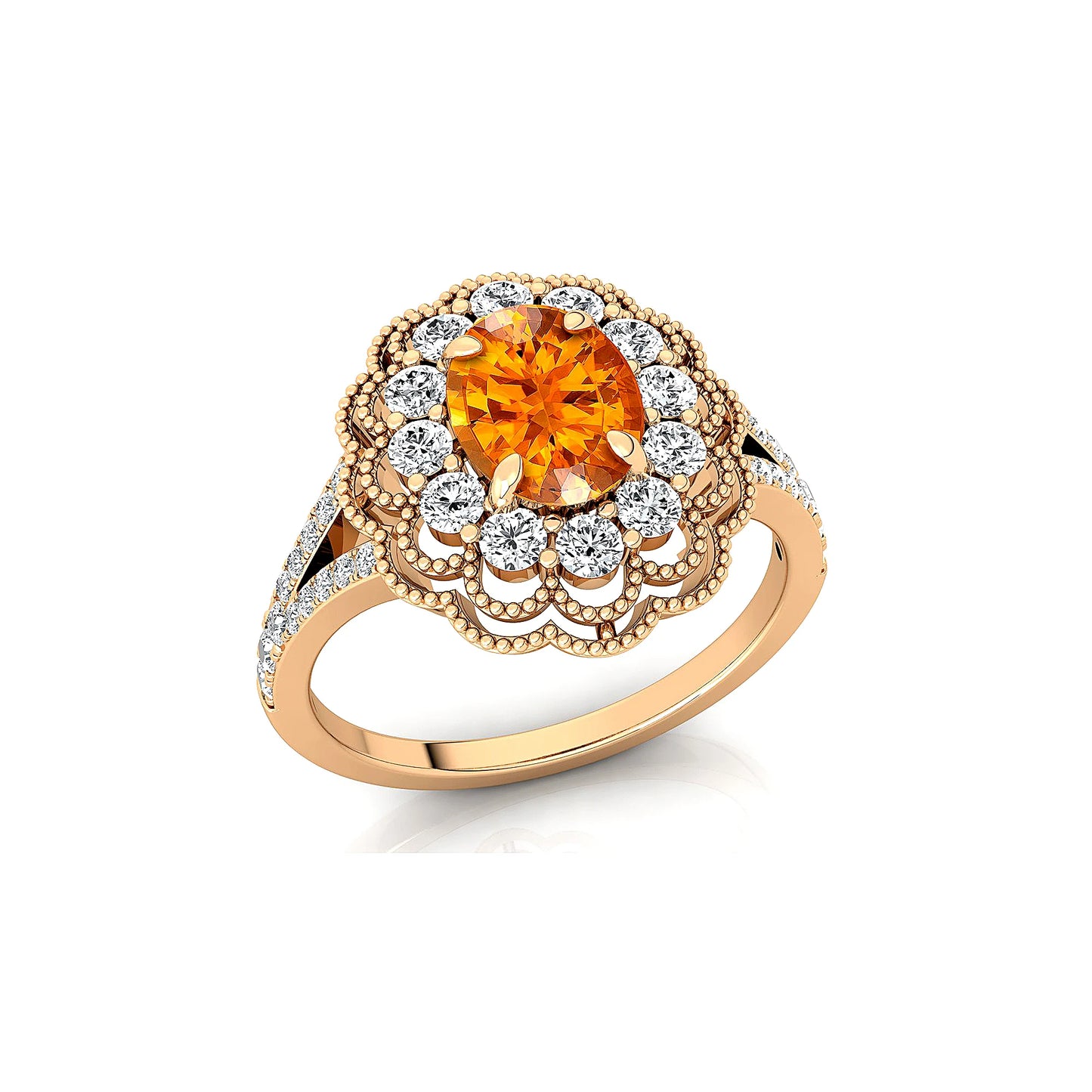 18K White Gold Cute Cluster Rings Real Cut Diamonds Trendy Natural Citrine Gemstone Rhodium Plated Luxury Wedding Engagement