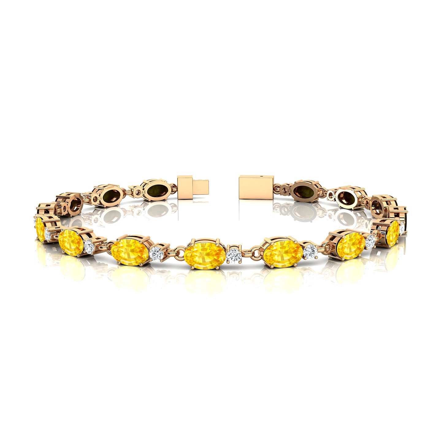 Women's Natural Round Diamond & Oval Cut Yellow Sapphire Tennis Bracelet 14K Gold Single Prong Elegant Diamond Charm Bracelet