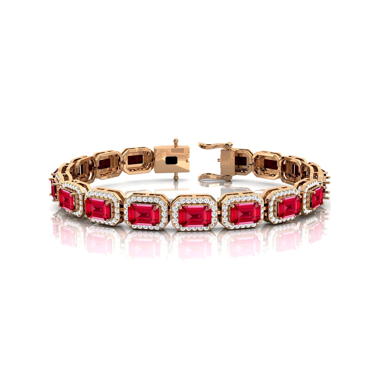 Dainty 14K Gold Octagon Natural Diamond & Genuine Ruby Tennis Bracelet Fine Jewelry Unisexual Tennis Bracelet for Party or Gift