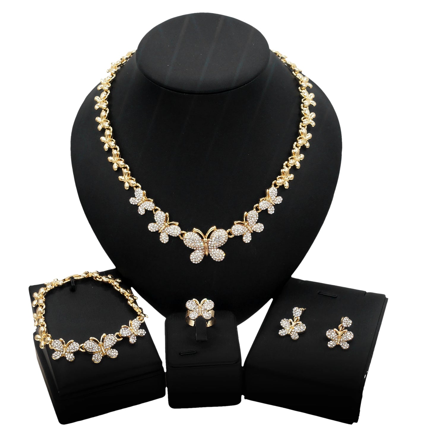 Zhuerrui New Beautiful and Noble Small Butterfly Gift Wedding Set Plating Gold Women Necklace Bracelet Earring Jewelry Z0009