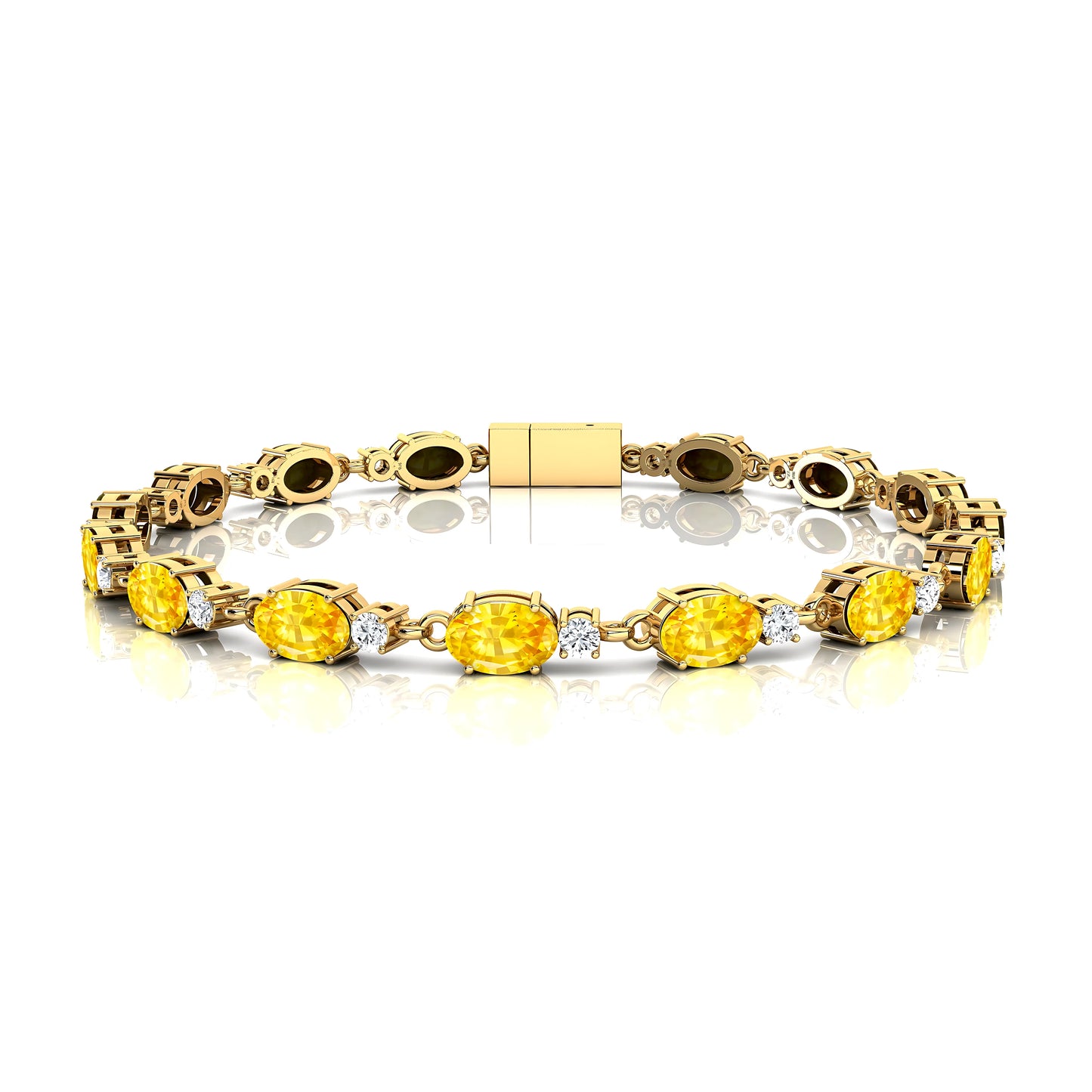 Women's Natural Round Diamond & Oval Cut Yellow Sapphire Tennis Bracelet 14K Gold Single Prong Elegant Diamond Charm Bracelet