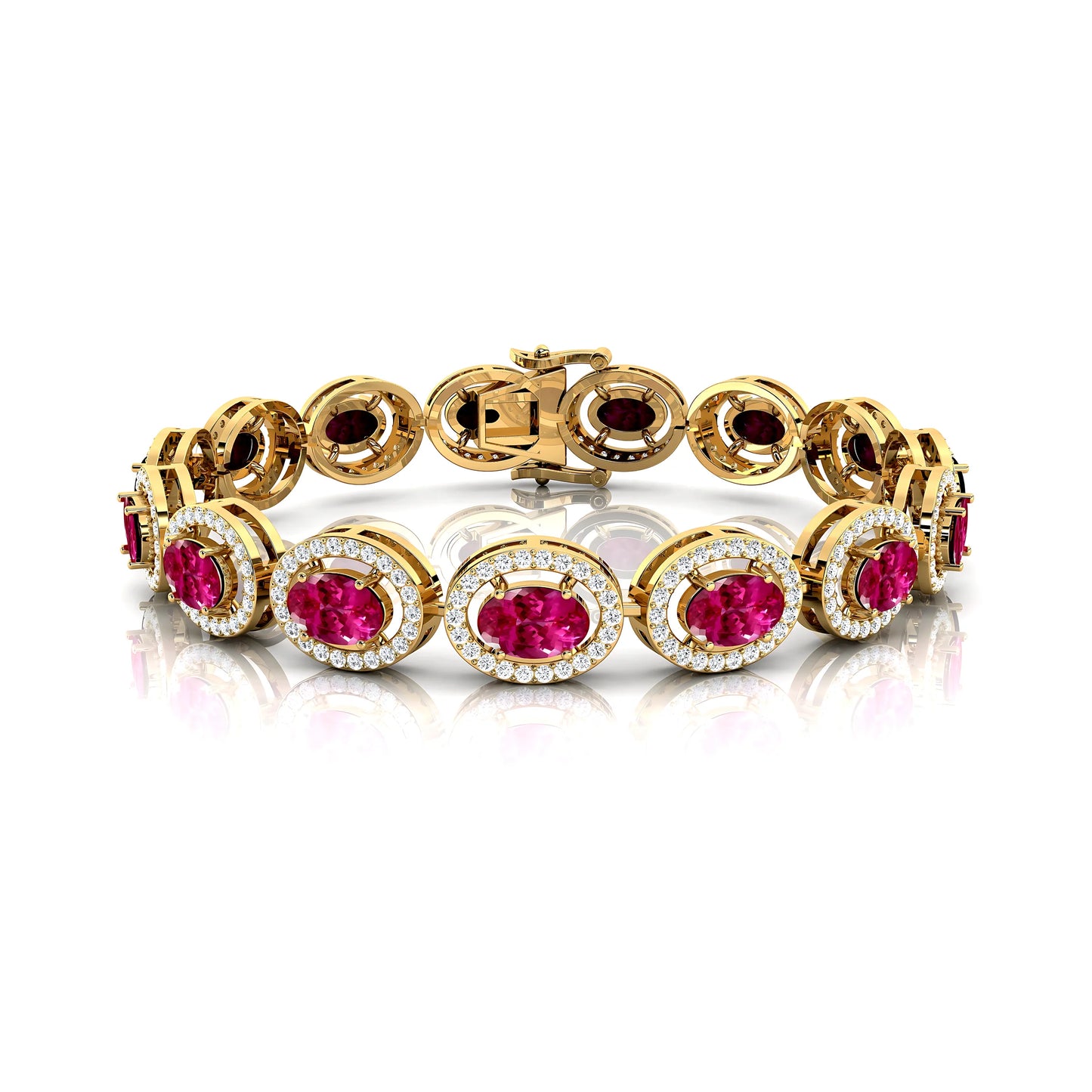 14k Gold Natural Oval Pink Sapphire & Diamond Tennis Bracelet Luxury Elegant Design Bulk Wholesale Fine Jewelry Tennis Bracelets