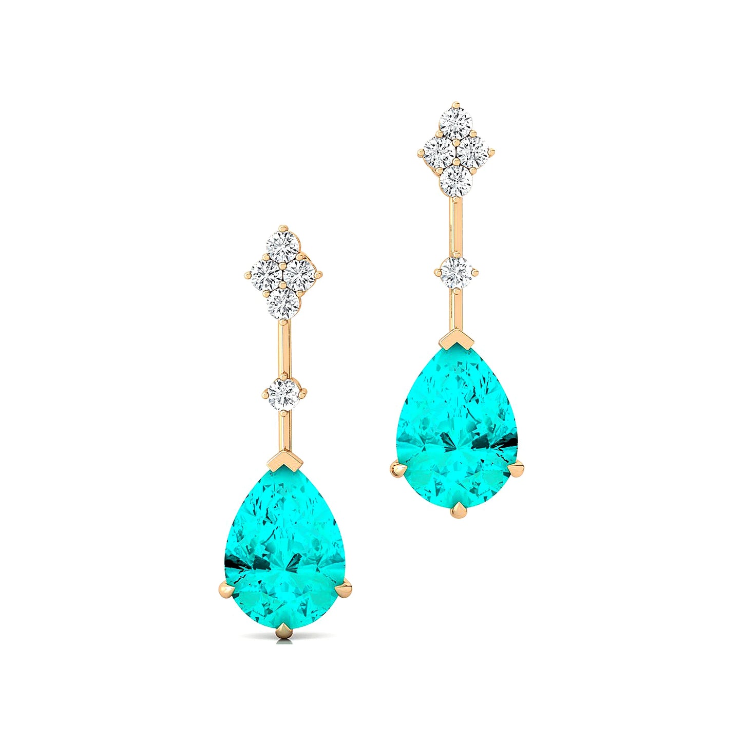 18k Solid Gold Lab Grown Paraiba Tourmaline Gemstone Real Certified Diamonds Rhodium Plated Luxurious Cute Tear Drop Earrings