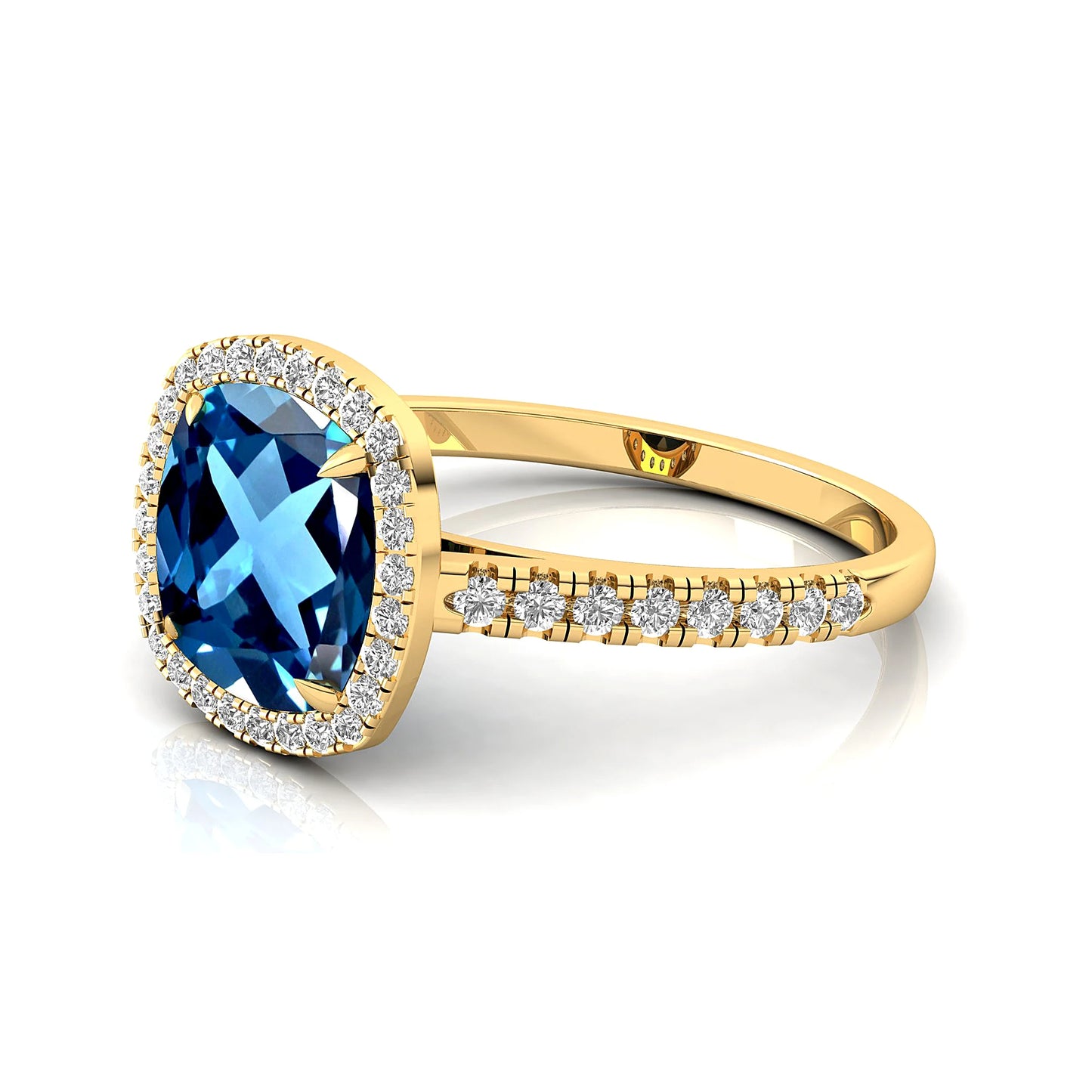Natural London Blue Topaz December Birthstone Classic 14k Real Gold Cushion Shape Prong Set Custom Size High Quality Jewelry