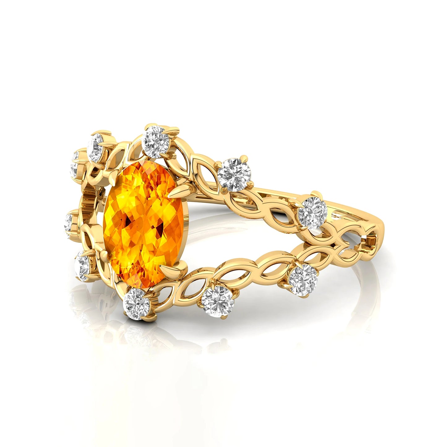 Unique Design Oval Cut 1.25Ct Natural Citrine Gemstone & Diamond Anniversary Rings in 18k Solid Gold Fine Jewelry Wedding Rings