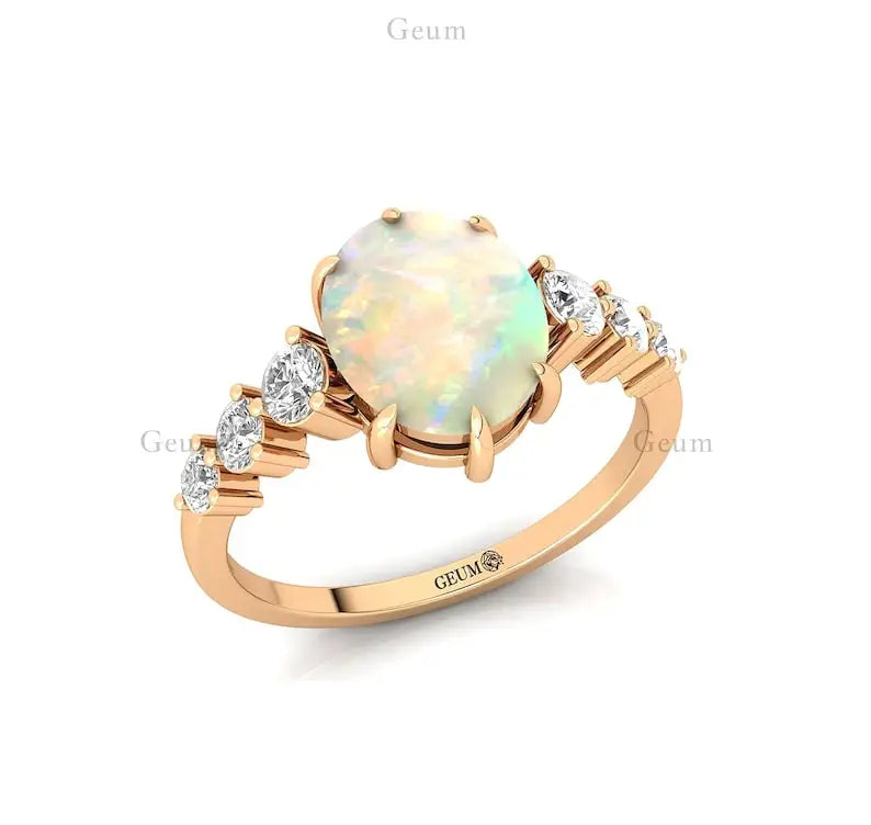Genuine Natural Diamond Cluster Ring Ethiopian Opal Gemstone Solid 18k White/Yellow/Rose Gold Classic Wedding Fine Jewelry OEM