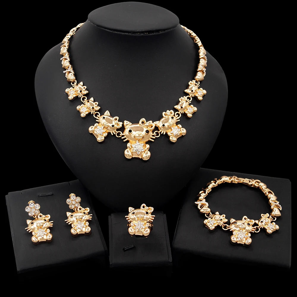 Zhuerrui Hello Kt Cat Doll Hugs and Kisses Xoxo Jewelry Set Fashion New Girls Young Dating 18K Gold Plating Jewelry Sets Z0001