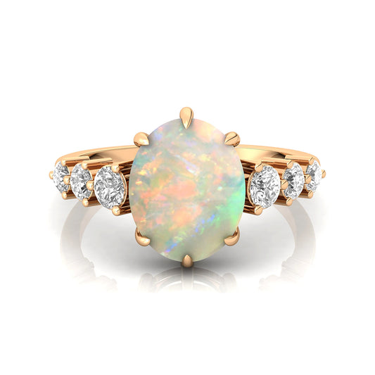 Genuine Natural Diamond Cluster Ring Ethiopian Opal Gemstone Solid 18k White/Yellow/Rose Gold Classic Wedding Fine Jewelry OEM