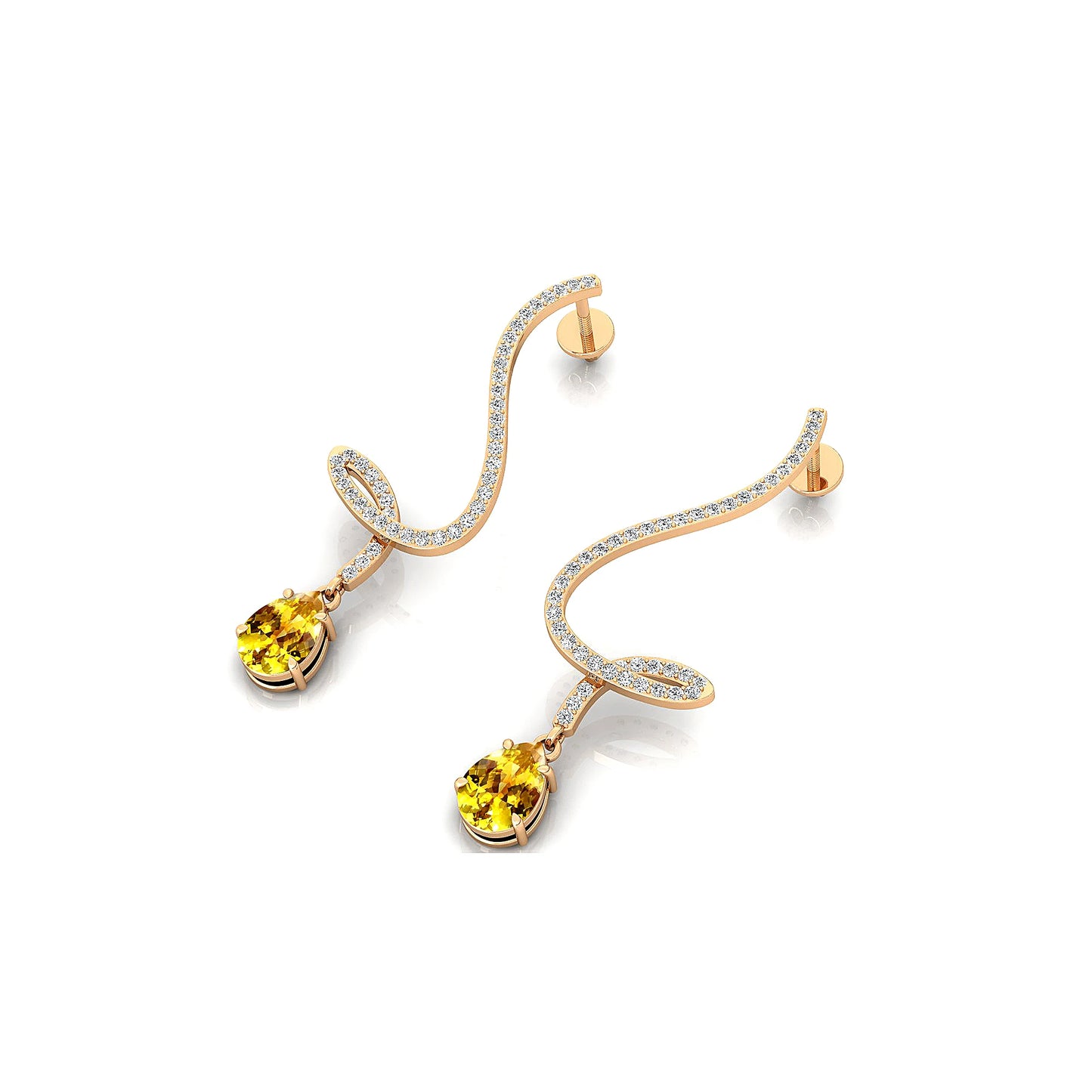 Lab Yellow Sapphire and Real Diamonds Dangling Drop Earrings OEM Vintage Style Cut Solid Gold Fine Jewelry Bridal Party Gift