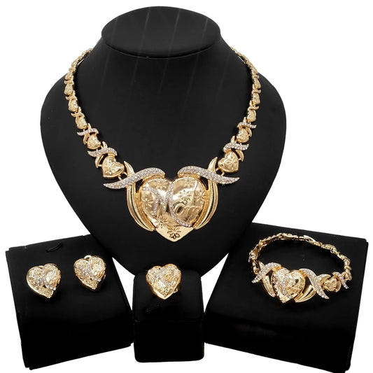 Zhuerrui Very Big Heart Mom Xoxo I Love You Jewelry Sets Bridal Women Party Luxury Gold Color Jewelry Sets Mother's Gift Z0051