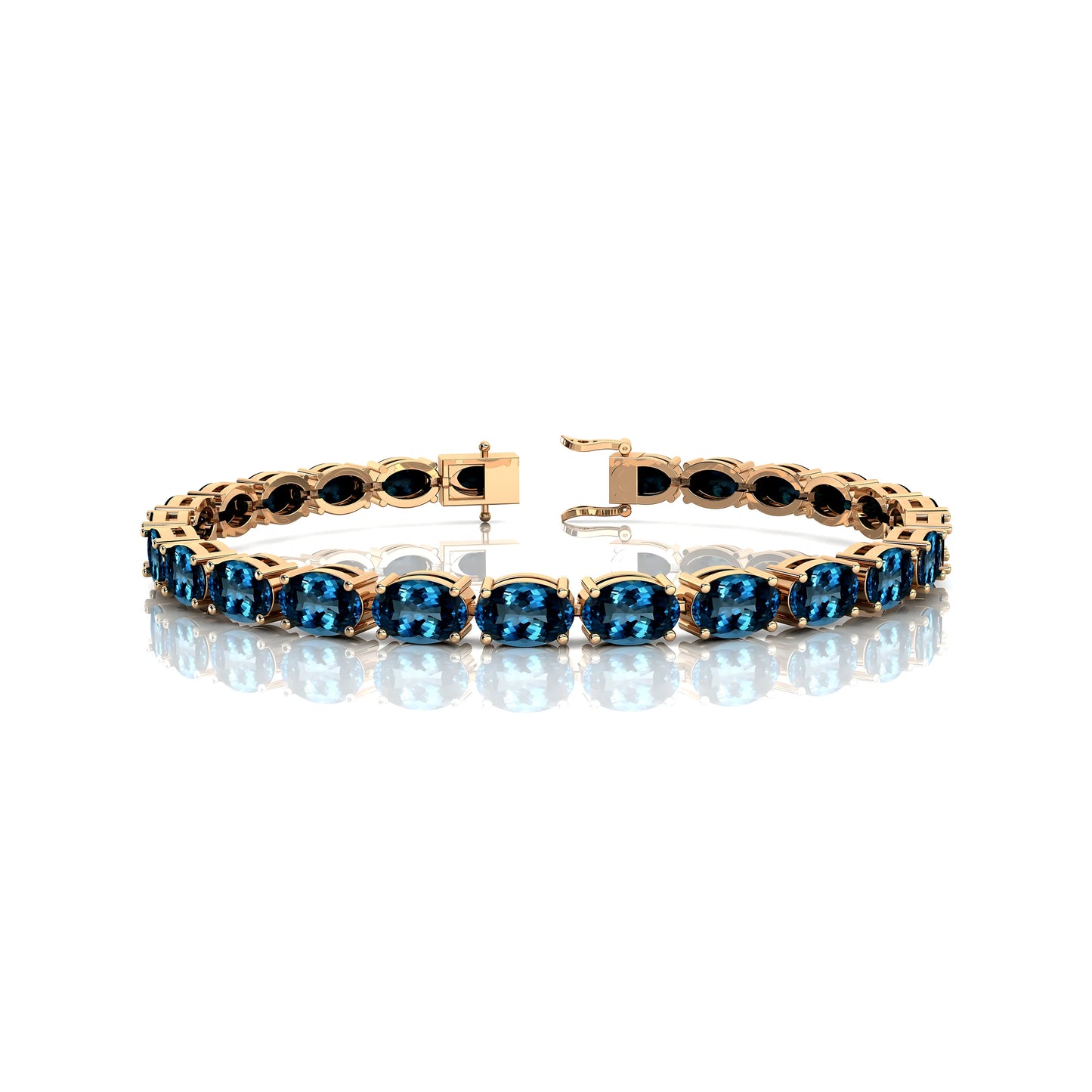 Natural Certified London Blue Topaz Tennis Bracelet 14K Rose Yellow White Gold Oval Cut 6X4 mm Gemstone Gifts Parties Bracelets