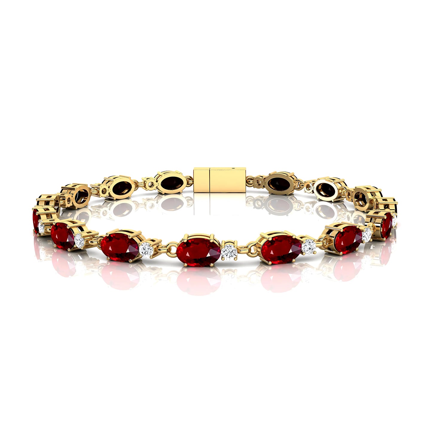 14K Solid Gold Customize Prong Setting Natural Ruby & Diamond Tennis Chain Bracelet for Women Luxury Valentine Day Gift Bracelet