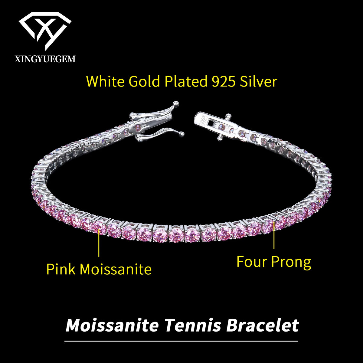 ArtistA Factory Price Bulk Jewelry Unisex 925 Sterling Silver 2mm 3mm Colorful Diamond Mossanite Moissanite Tennis Bracelet