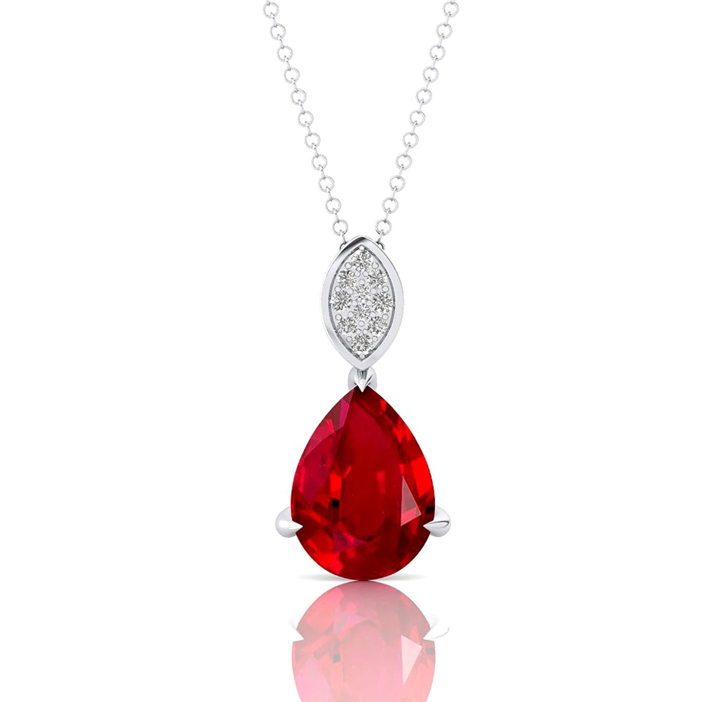 14K Gold Pear Shape Lab Grown Ruby Gemstone & Diamond Pendant Fashionable Cute IGI Certified Natural Diamond & Lab Ruby Pendant