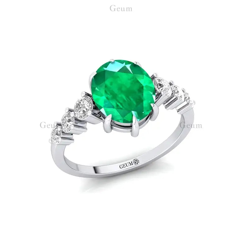 Solid 18K Rose Gold Lab Grown Emerald & Diamond Wedding Rings Classic Women's Fine Jewelry Wholesale Factory Prices OEM