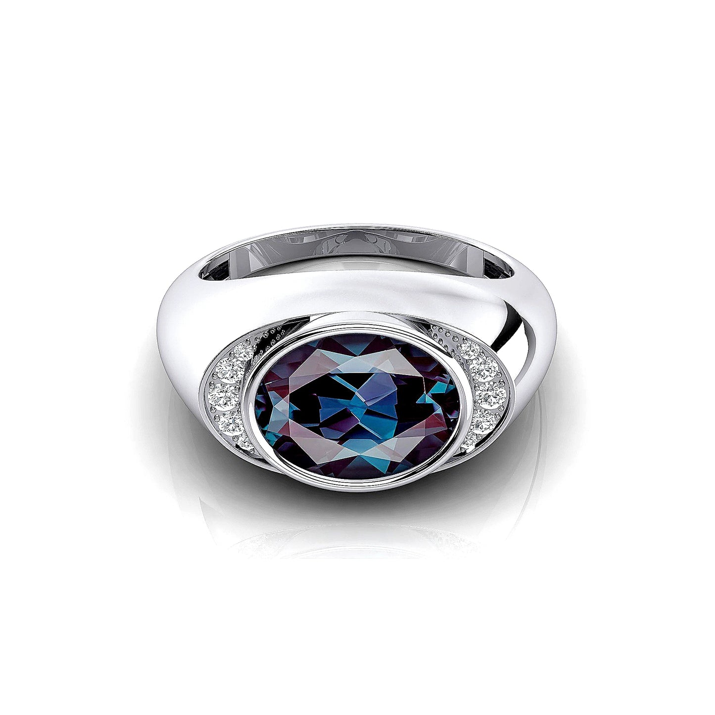 Lab Grown Alexandrite Gemstone Halo Style Signet Ring Natural Certified Diamonds 18k Solid Rose Yellow Gold Rhodium Wedding Ring