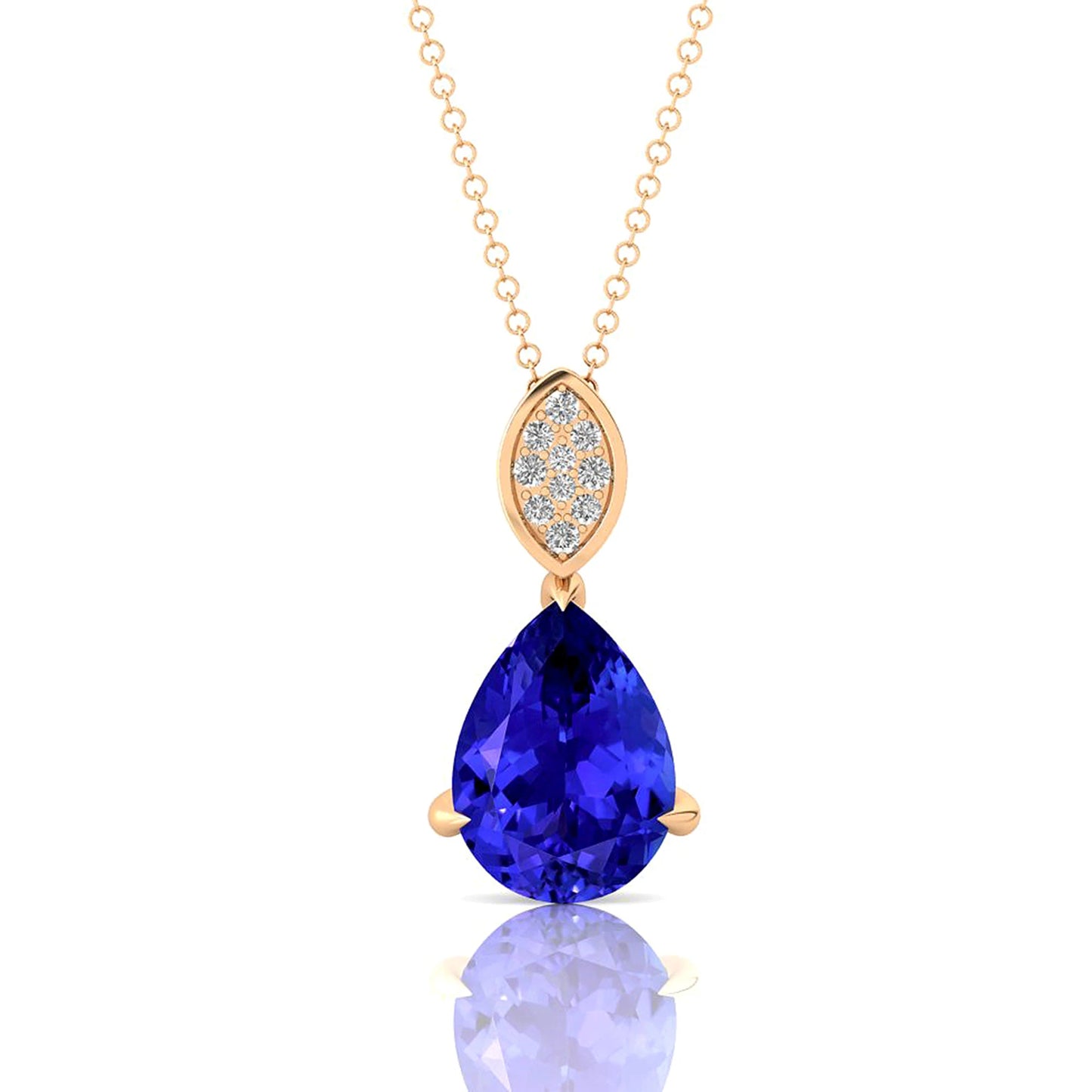 Luxurious Solid 14K Rose/Yellow/White Gold Cute Teardrop Charms Pendant Necklace Natural Tanzanite Stone Real Diamonds Pendant