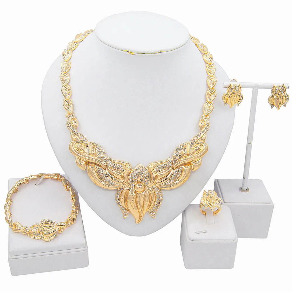 Zhuerrui Big Flowers I Love You Xoxo Hug and Kiss Jewelry Set Dubai Wedding Golden Fashionable Luxury Necklace Jewelry Set X0095