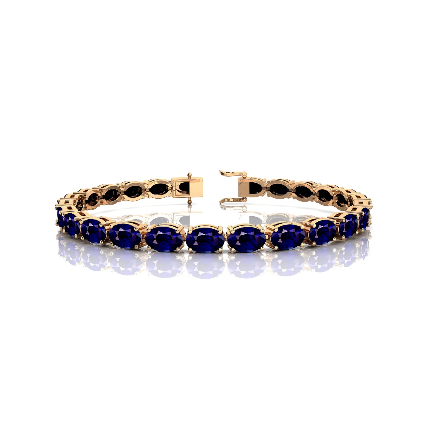 14K Gold Top Quality Natural Blue Sapphire Birthstone Tennis Chain Bracelets Oval Shape Prong Setting Precious Gemstone Bracelet