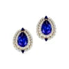 Classic 18K Solid Rose Gold Earrings Cute Trendy Women's Fine Studs Halo Pear Shaped Lab Grown Blue Sapphire OEM Anniversary